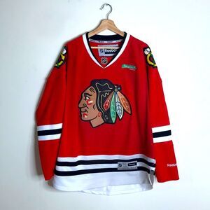 Vintage Reebox Chicago Blackhawk Jersey pullover with Sarpinos patch on back L